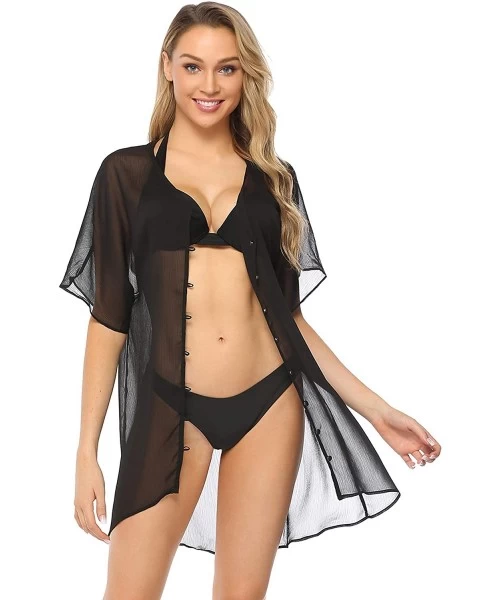 Cover-Ups Womens Swimwear Summer Lace See-Through Bikini Cover up Sun Protective Beach Dress - Z-black - CL18S0ZSYIH