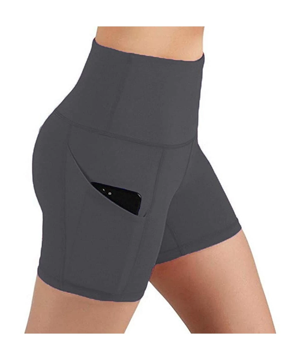 Board Shorts Lady Solid Pocket High-Waist Hip Stretch Underpants Running Fitness Yoga Shorts - Dark Gray - C3190OQ8NE0