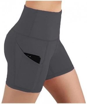 Board Shorts Lady Solid Pocket High-Waist Hip Stretch Underpants Running Fitness Yoga Shorts - Dark Gray - C3190OQ8NE0