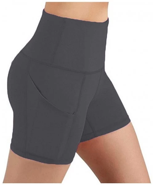 Board Shorts Lady Solid Pocket High-Waist Hip Stretch Underpants Running Fitness Yoga Shorts - Dark Gray - C3190OQ8NE0