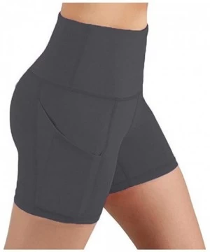 Board Shorts Lady Solid Pocket High-Waist Hip Stretch Underpants Running Fitness Yoga Shorts - Dark Gray - C3190OQ8NE0