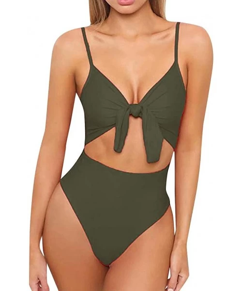 One-Pieces Womens Swimming Padded Swimsuit Push Up Bikini Sets Swimwear one Piece - Army Green - C618TMYD97N