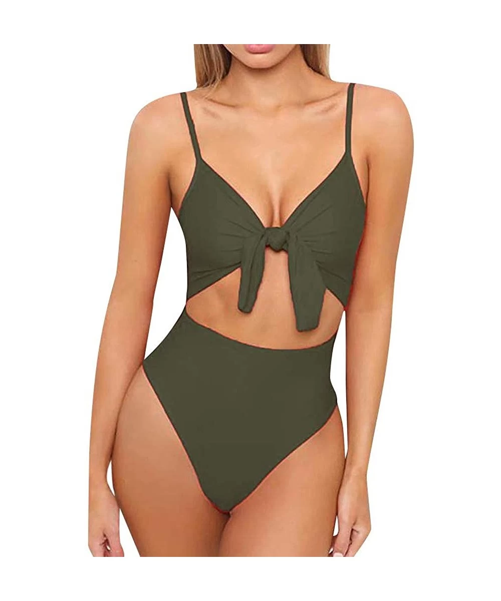 One-Pieces Womens Swimming Padded Swimsuit Push Up Bikini Sets Swimwear one Piece - Army Green - C618TMYD97N