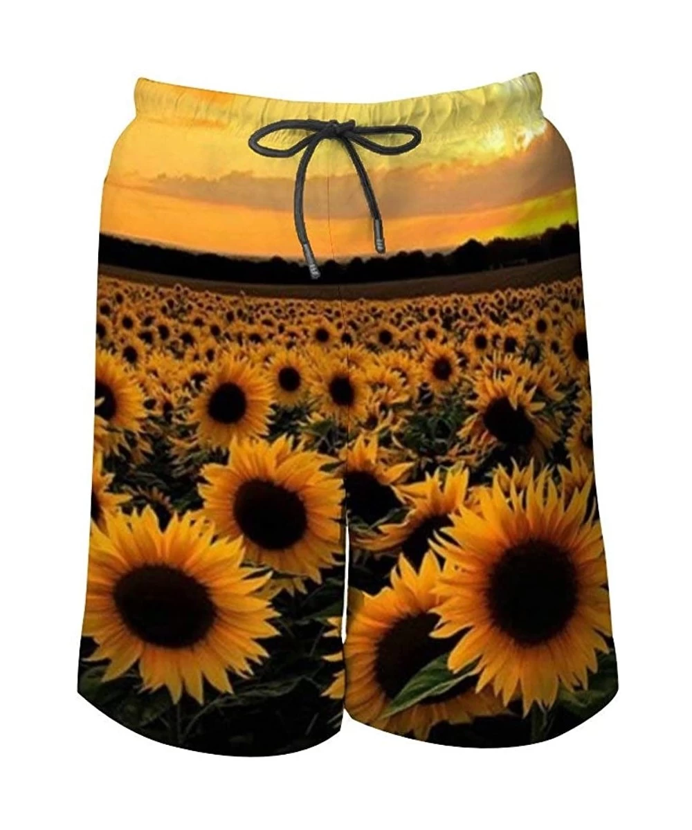 Board Shorts Men's Fashion Casual Swim Trunks Summer Beach Shorts with Mesh Lining - Sunflowers Designs - C1199QG9Q56