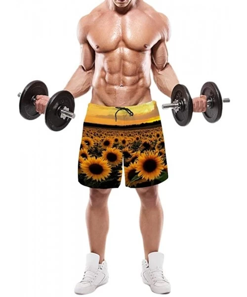 Board Shorts Men's Fashion Casual Swim Trunks Summer Beach Shorts with Mesh Lining - Sunflowers Designs - C1199QG9Q56