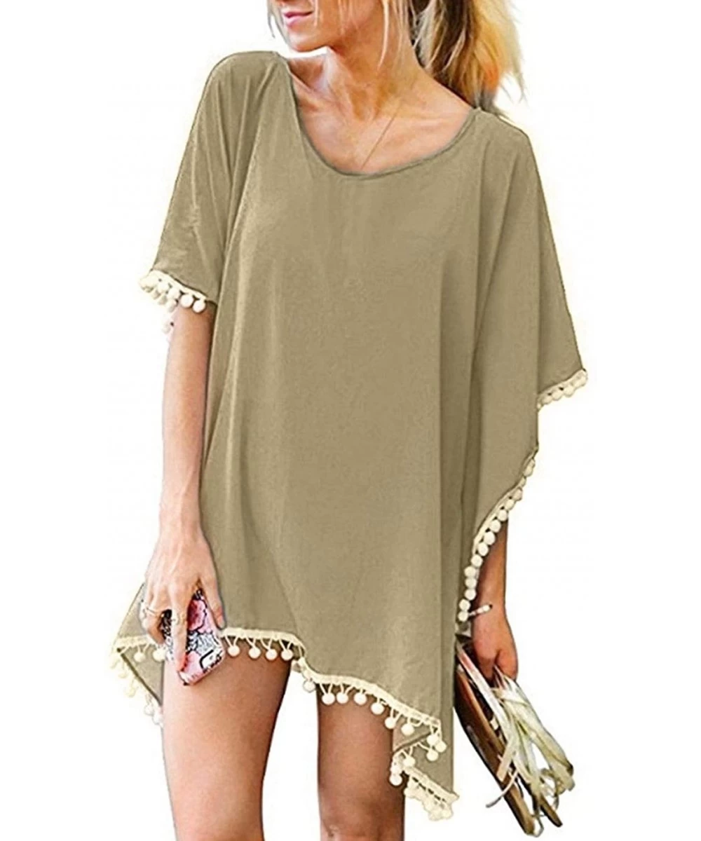 Cover-Ups Women Chiffon Tassel Swimsuit Bikini Stylish Beach Cover up - Coffee - CY18TNH4TGC