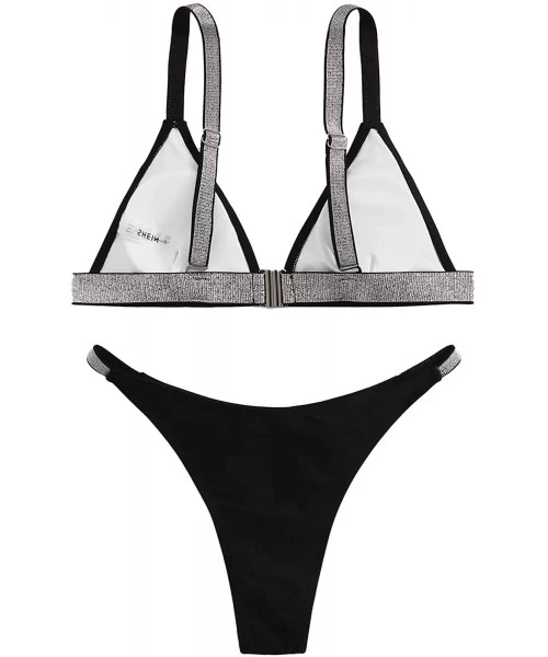 Sets Women's 2 Piece Swimsuit Triangle Bikini Set High Cut Thong Cheeky Bathing Suit - Black - CR196AUM69Z