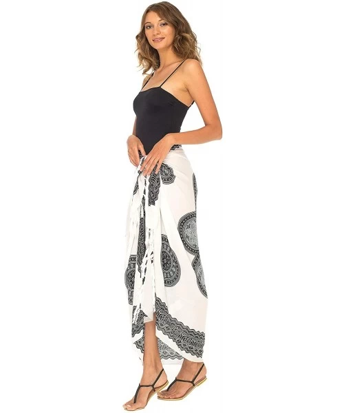 Cover-Ups Womens Beach Swimsuit Cover Up Flower Sarong Wrap with Coconut Clip - White/Black/Grey - CP18EG7ACD8