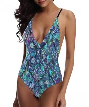 One-Pieces Cute Mermaid V-Neck Women Lacing Backless One-Piece Swimsuit Bathing Suit XS-3XL - Design 9 - C018RYSRQH2