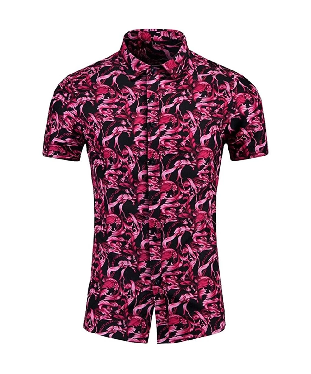 Racing Mens Fashion Retro Printed Shirt- Casual Button-Down Shirt Long Sleeve Printed Tops Shirt - Red 4 - CW1965CTNNN