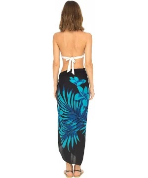 Cover-Ups Womens Beach Swimsuit Cover Up Palm Tree Sarong Wrap with Coconut Clip - Black/Turquoise - CN18EESHUAS