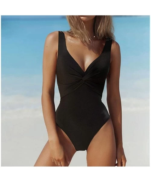 One-Pieces Women One Piece Monokini Swimwear Bodysuit Bathing Suit Wide Strap Deep V Beach Wear - Green - CI18USLH7HY