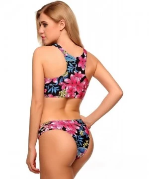 Sets Women's Swimsuit High Neck Racerback Printed Cut Out Bikini Set-Mothers Day Gift - Multi - C018462TRHZ