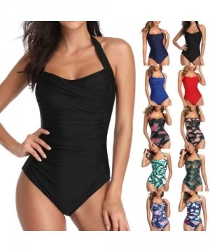 Cover-Ups Swimsuits for Women One Piece Tummy Control-Twist Front Swimsuit High Neck Plunge Leaf Ruched Monokini Swimwear - Y...