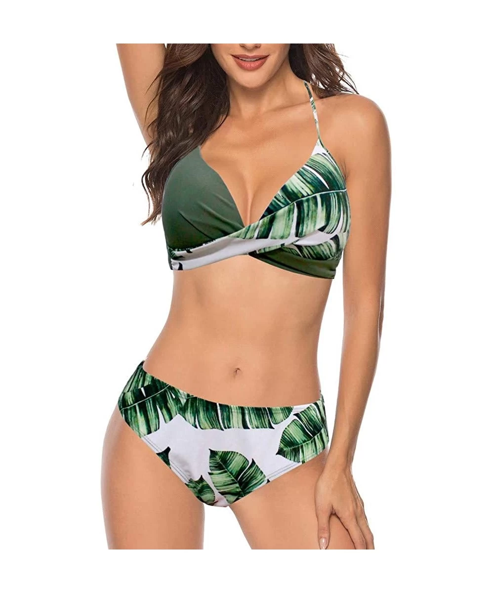 Sets Womens Summer Swimsuit Cute Fit Cross Halter Bandage Low Rise Bathing Suit Push Up Top Bikini Beachwear Set Green 16 - C...