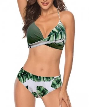 Sets Womens Summer Swimsuit Cute Fit Cross Halter Bandage Low Rise Bathing Suit Push Up Top Bikini Beachwear Set Green 16 - C...