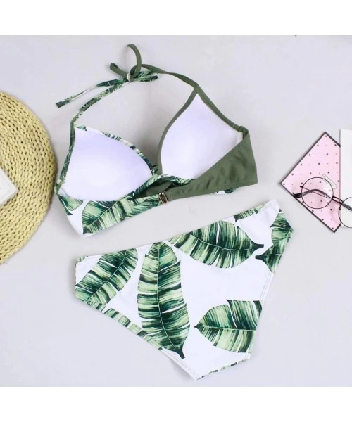 Sets Womens Summer Swimsuit Cute Fit Cross Halter Bandage Low Rise Bathing Suit Push Up Top Bikini Beachwear Set Green 16 - C...