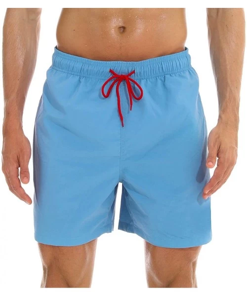 Board Shorts Mens Swim Trunks Quick Dry Beach Shorts Mesh Lining Board Shorts Swimwear Bathing Suits with Pockets - Light Blu...