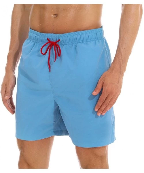 Board Shorts Mens Swim Trunks Quick Dry Beach Shorts Mesh Lining Board Shorts Swimwear Bathing Suits with Pockets - Light Blu...