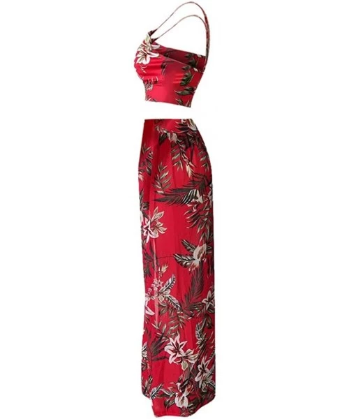 Tankinis Women Sexy Floral Print Summer Chiffon Sleeveless Crop Tops Maxi Skirt - Red - CC196SH8XGT