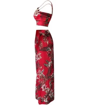 Tankinis Women Sexy Floral Print Summer Chiffon Sleeveless Crop Tops Maxi Skirt - Red - CC196SH8XGT