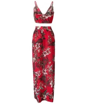 Tankinis Women Sexy Floral Print Summer Chiffon Sleeveless Crop Tops Maxi Skirt - Red - CC196SH8XGT