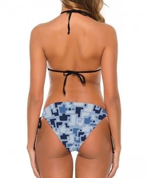 Sets Blue Camouflage Texture Women's Tie Side Bottom Padded Top Triangle Bikini 2 Piece Bathing Suit - Camouflage - CX197QY400Q