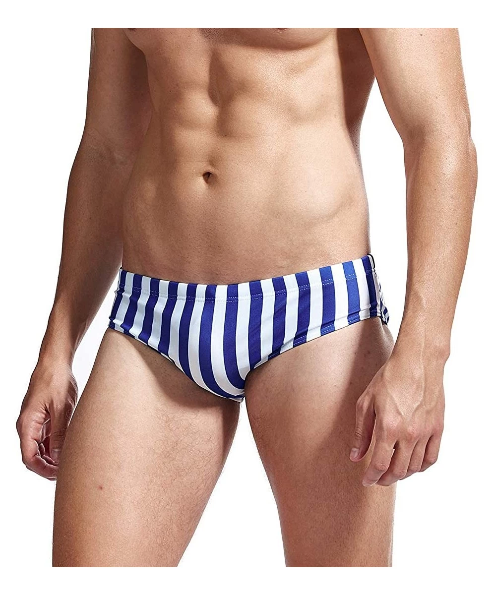 Briefs Mens Swimming Briefs Male Swimwear Sexy Low Rise Bikini Swim Suits Stripes with Drawstring Pad for Men - Blue White - ...