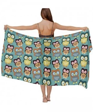 Cover-Ups Women Luxury Chiffon Swimwear Cover Up- Oversize Beach Sarong Shawl Wrap - Cartoon Big Eys Owls - CC19C4IADE6