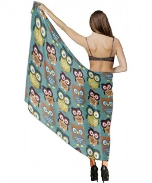 Cover-Ups Women Luxury Chiffon Swimwear Cover Up- Oversize Beach Sarong Shawl Wrap - Cartoon Big Eys Owls - CC19C4IADE6