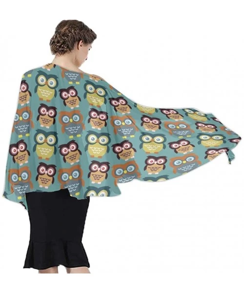 Cover-Ups Women Luxury Chiffon Swimwear Cover Up- Oversize Beach Sarong Shawl Wrap - Cartoon Big Eys Owls - CC19C4IADE6