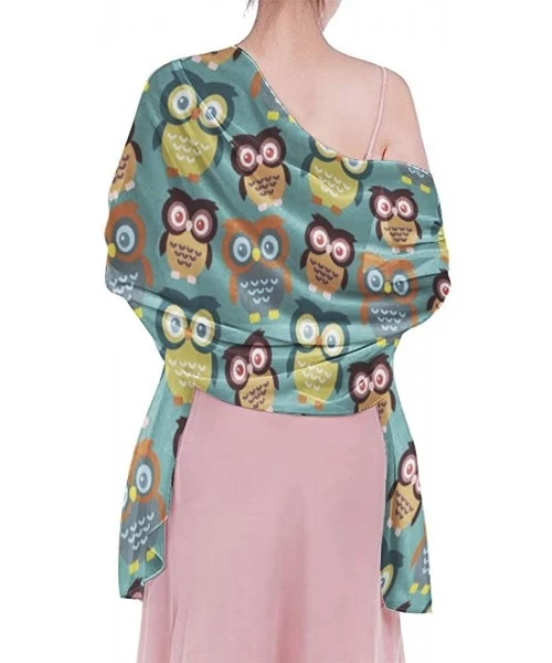 Cover-Ups Women Luxury Chiffon Swimwear Cover Up- Oversize Beach Sarong Shawl Wrap - Cartoon Big Eys Owls - CC19C4IADE6