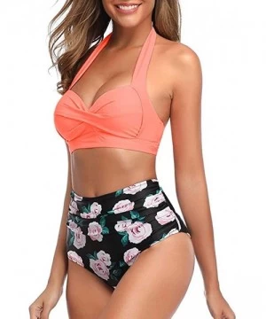 Sets Women's Two-Piece Swimsuit High Waist Bikini Set with Fashional Print - Pink - CG194USNH8H