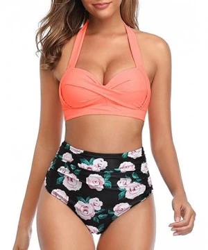 Sets Women's Two-Piece Swimsuit High Waist Bikini Set with Fashional Print - Pink - CG194USNH8H