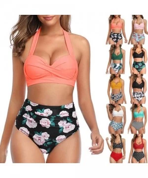 Sets Women's Two-Piece Swimsuit High Waist Bikini Set with Fashional Print - Pink - CG194USNH8H