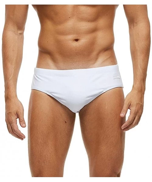 Briefs Men's Swim Boxer Briefs Swim Shorts Printed Quick Dry Swimsuit - White - CY1939Z0AHH