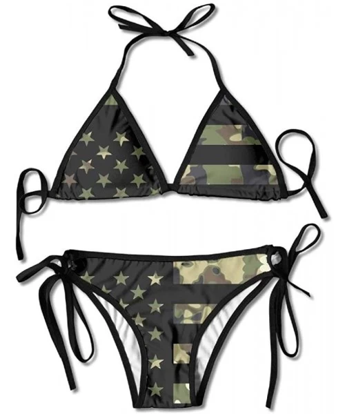 Sets Fashion Womens Sexy Padded Bikini Set American Flag- Black- Size One Size - CY189OR3NAA