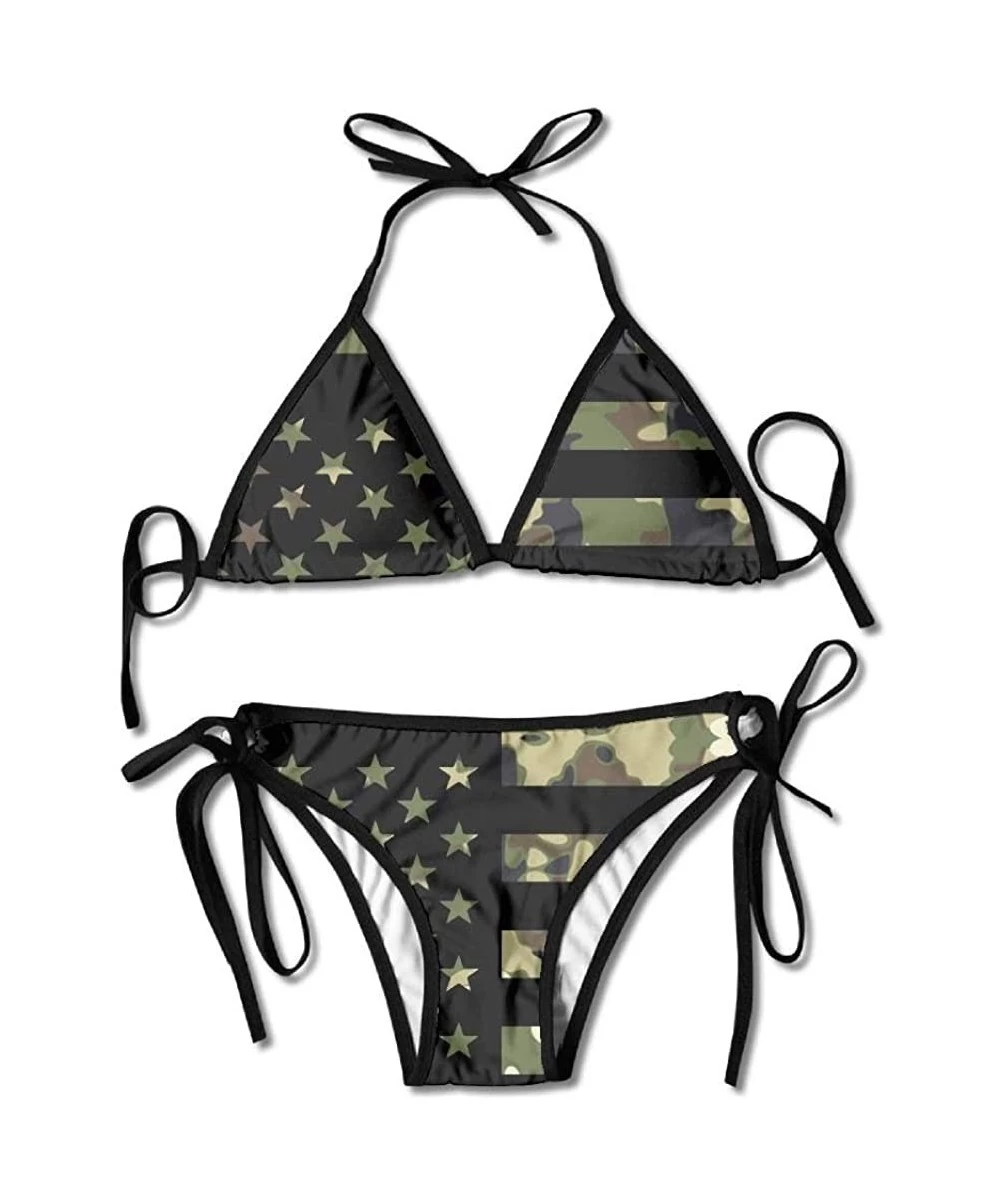 Sets Fashion Womens Sexy Padded Bikini Set American Flag- Black- Size One Size - CY189OR3NAA