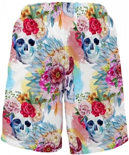 Board Shorts Men's Fashion Casual Swim Trunks Summer Beach Shorts with Mesh Lining - Sugar Skull With Exotic Flowers Pattren ...