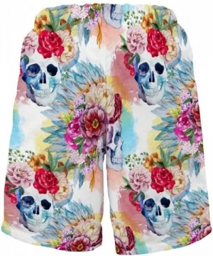 Board Shorts Men's Fashion Casual Swim Trunks Summer Beach Shorts with Mesh Lining - Sugar Skull With Exotic Flowers Pattren ...