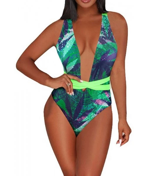 One-Pieces Women's One Piece Caribbean Flag Rasta Body Shaping Monokini Swimsuit Swimwear Bathing Suit - Leaf-1 - CL193Z569XN