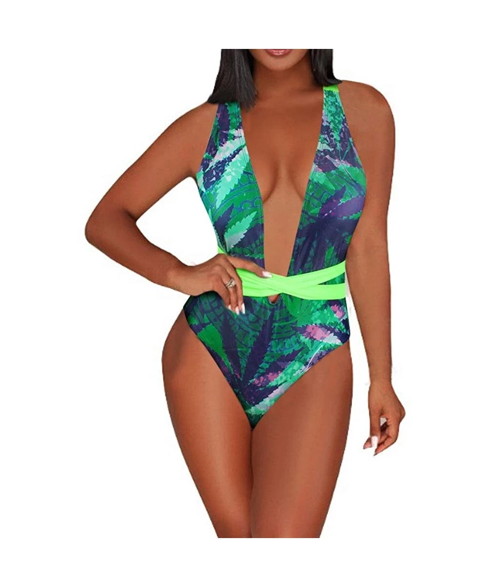 One-Pieces Women's One Piece Caribbean Flag Rasta Body Shaping Monokini Swimsuit Swimwear Bathing Suit - Leaf-1 - CL193Z569XN