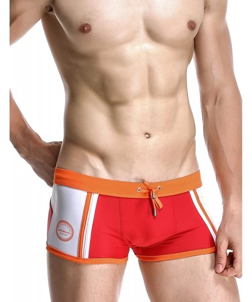 Briefs Mens Low Rise Sexy Sport Swimwear Trunk Boxer Brief - 2856 Red - CU12KED6CQF