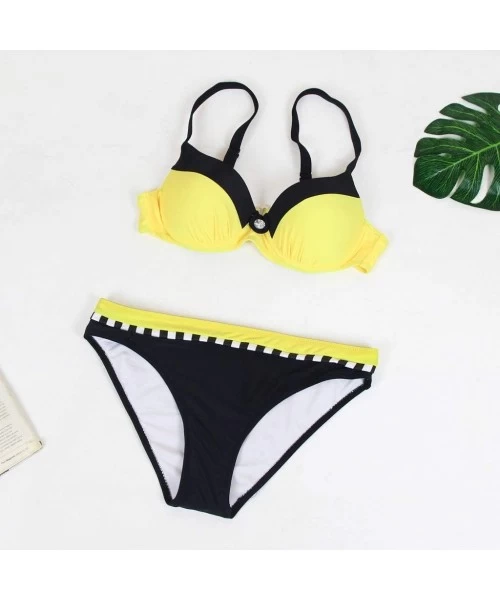 Sets Swimsuits for Women-Womens Padded Push-up Bra Bikini Set Swimsuit Bathing Suit Swimwear Beachwear - Yellow - CC199LQ8C7N