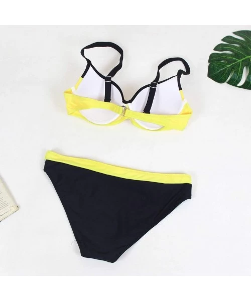 Sets Swimsuits for Women-Womens Padded Push-up Bra Bikini Set Swimsuit Bathing Suit Swimwear Beachwear - Yellow - CC199LQ8C7N