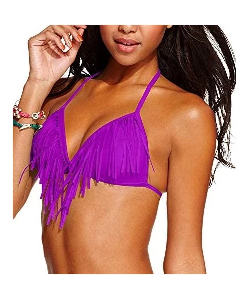 Tops Fringe Push up Halter Bikini Top - C711OAQ5SAH