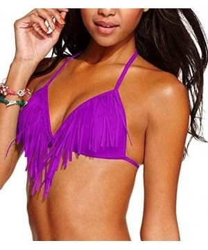 Tops Fringe Push up Halter Bikini Top - C711OAQ5SAH