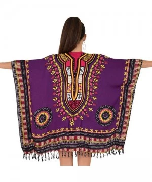 Cover-Ups Womens Kimono African Dashiki Print Lightweight Beach Cardigan Cover Up - Purple Tassels - CU18R9Z7YEM