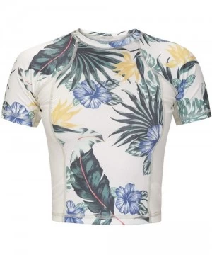 Rash Guards Women's Cropped Short Sleeve Floral Sun Shirt UPF +50 Rashguard - Sail/White - CM18AQQHCQM