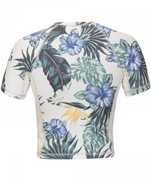 Rash Guards Women's Cropped Short Sleeve Floral Sun Shirt UPF +50 Rashguard - Sail/White - CM18AQQHCQM